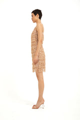 Sequin Tassel Mini Dress - Nude