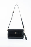 Crinkle Patent Flap Closure Wristlet & Clutc&Crossbody  3-in-1 Handbag - Black