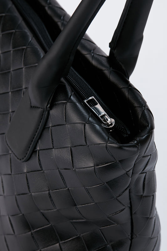 Braided Pu Leather Shoulder Bag - Black
