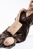 Crinkle Patent Flap Closure Wristlet & Clutc&Crossbody  3-in-1 Handbag - Beige