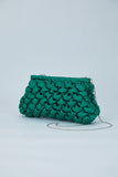 Puffy Quilted Satin Clucth Bag with Detachable Crossbody Strap - Green