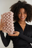 Puffy Quilted Satin Clucth Bag with Detachable Crossbody Strap - Beige