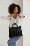Quilted Tote Bag with Detachable Crossbody Strap - Black
