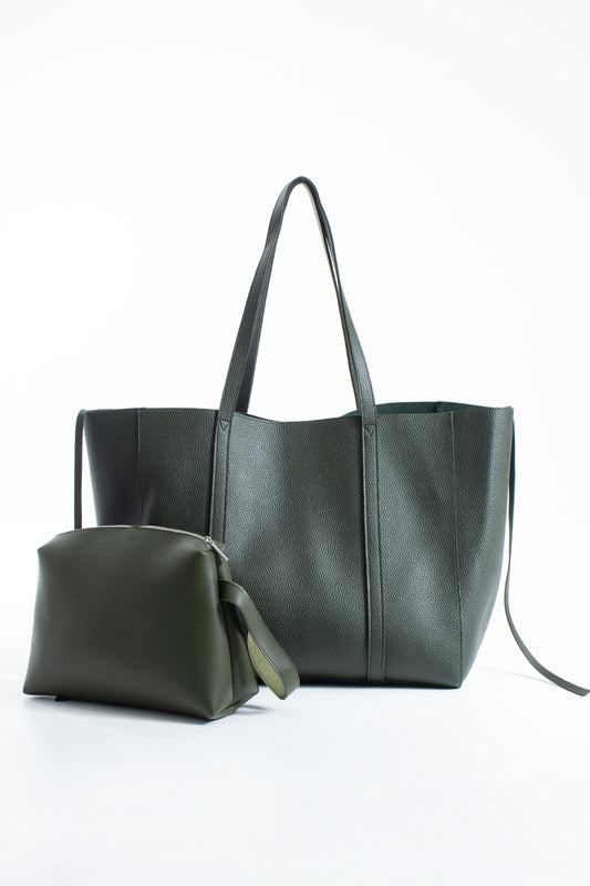 Pu Leather Weekend Bag  – 2 Pcs Set - Khaki