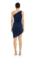 Asymmetric Draped Dress - Navy Blue