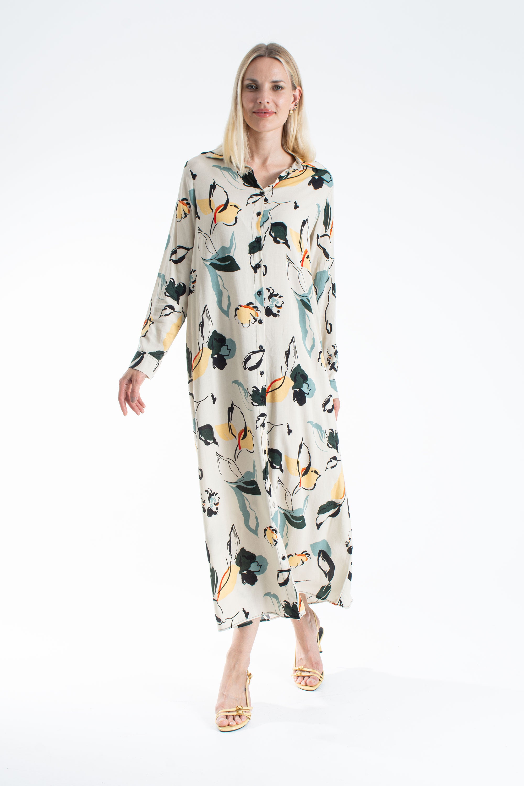 Womens Viscose Abstract Floral Maxi Shirt Dress
