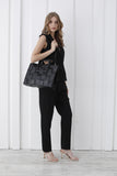 Braided Convertible Tote Bag with Detachable Crossbody Strap - Black