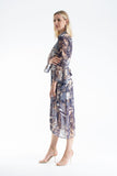 Womens Abstract Print Chiffon Midi Shirt Dress