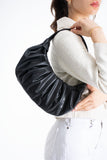 Pleated Pu Leather Shoulder Bag - Black