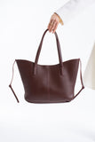 Pu Leather Large Tote Bag with Matching Zipper Pouch  2PCS Set - Burgundy