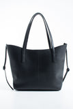 Pu Leather Large Tote Bag with Matching Zipper Pouch  2PCS Set - Black
