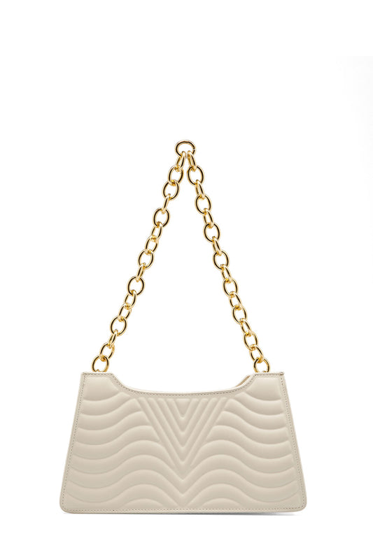 Embossed Pu Leather Chunky Chain Shoulder Bag - Cream
