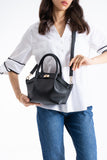 Pu Leather Top Handle Crossbody Bag with Twist Lock Detail - Black