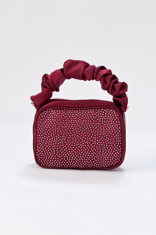 Diamente Evening Bag With Detachable Crossbody Strap - Burgundy