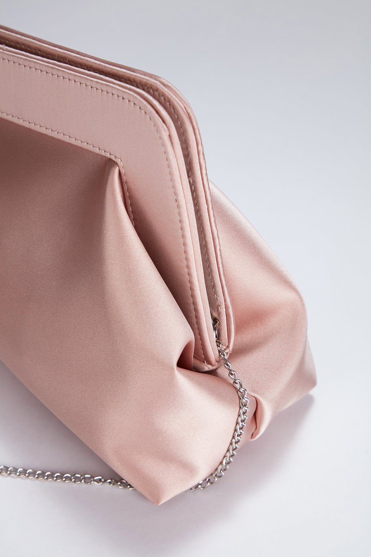 Asymmetrical Satin Clutch Bag with Chain Strap - Nude