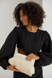 Asymmetrical Braided Pu Leather Clutch Bag With Detachable Strap - Cream