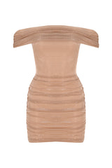 Shimmery Mesh Ruched Mini Dress - Gold