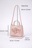 Floral Satin Handbag with Detachable Crossbody Strap - Nude