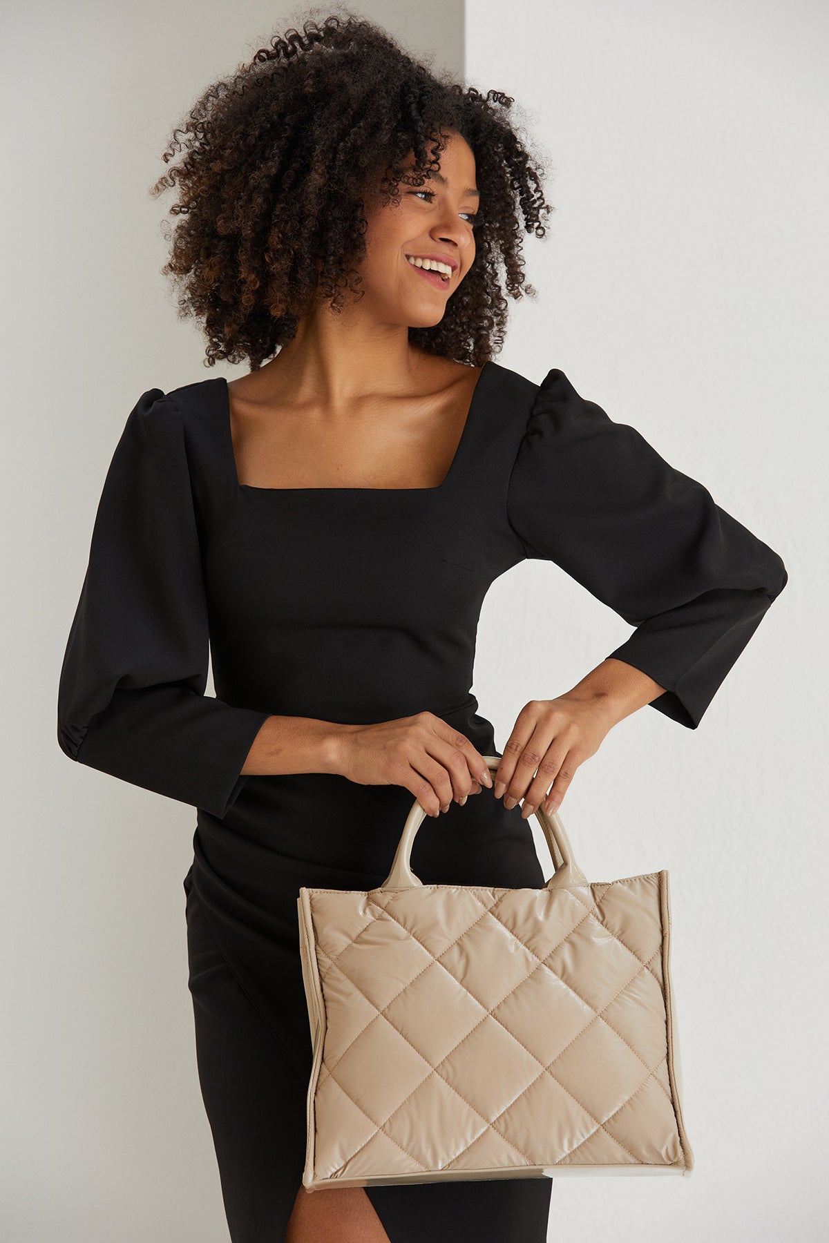 Quilted Tote Bag With Detachable Crossbody Strap - Cream
