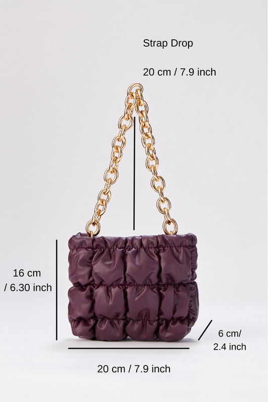 Puffy Quilted chunky Chain Handbag - Plum