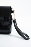 Crinkle Patent Flap Closure Wristlet & Clutc&Crossbody  3-in-1 Handbag - Black