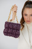 Puffy Quilted chunky Chain Handbag - Plum