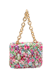 Floral Quilted Shoulder Grab  Bag with Gold Chain Strap - Multi