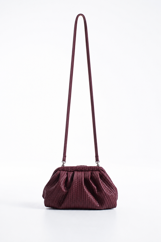 Textured Pu Leather Pouch Bag With Detachable Crossbody Strap - Burgundy