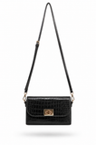 Croc Pu Leather Detachable Strap Crossbody Bag - Black