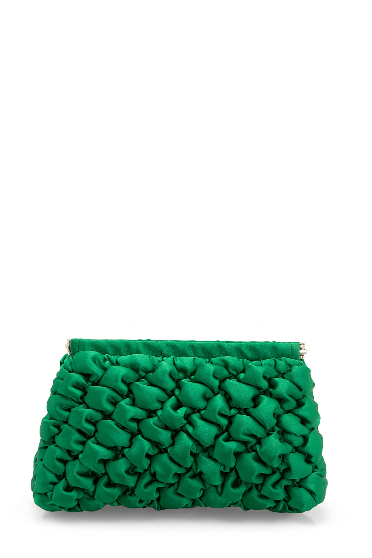 Quilted Satin Clutch Bag - Green