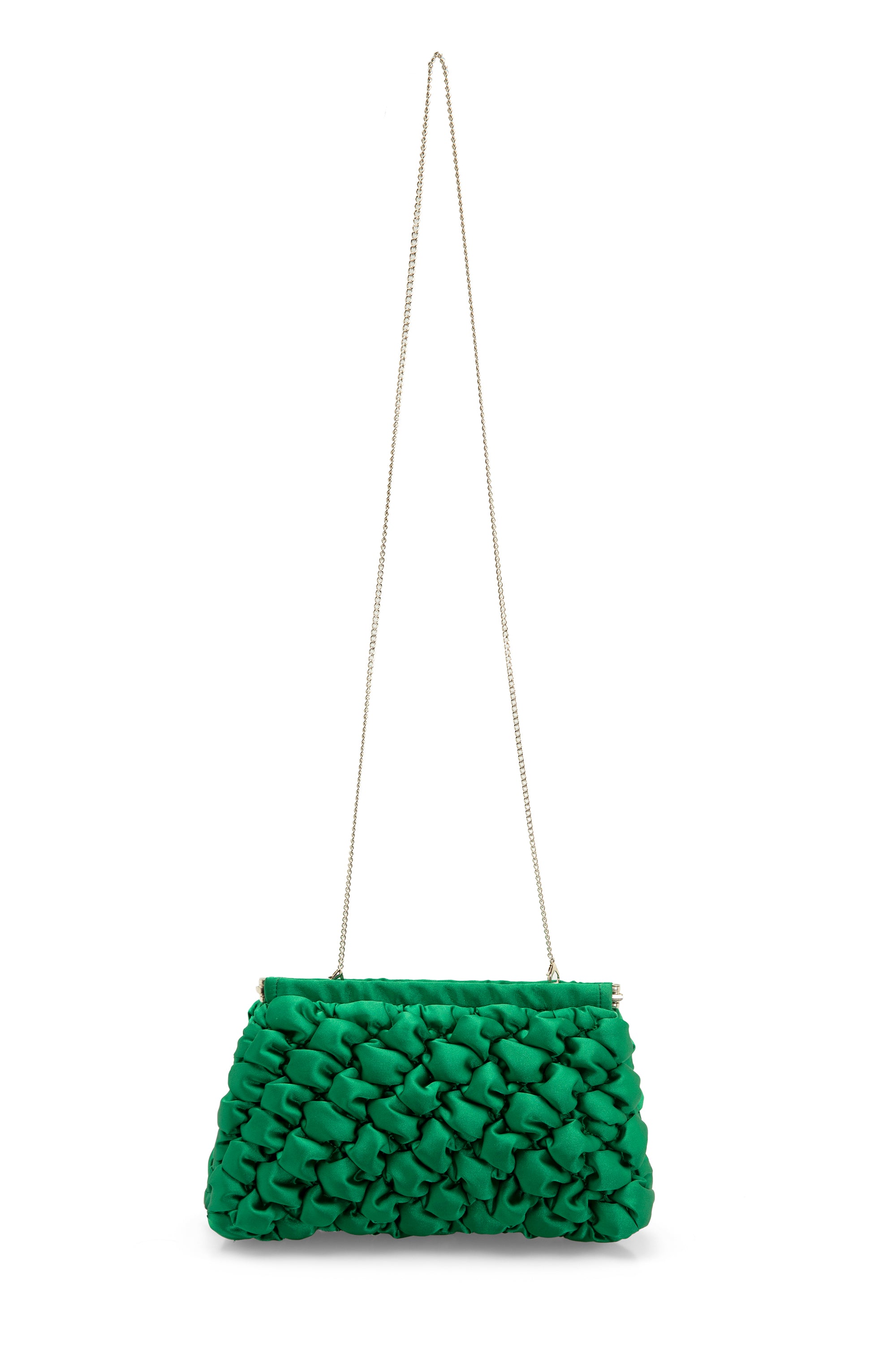 Quilted Satin Clutch Bag - Green
