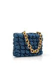 Quilted Satin Handbag - Blue