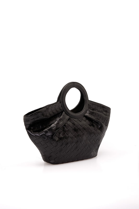 Top Handle Shimmer Fan Tote Bag - Shimmery Black