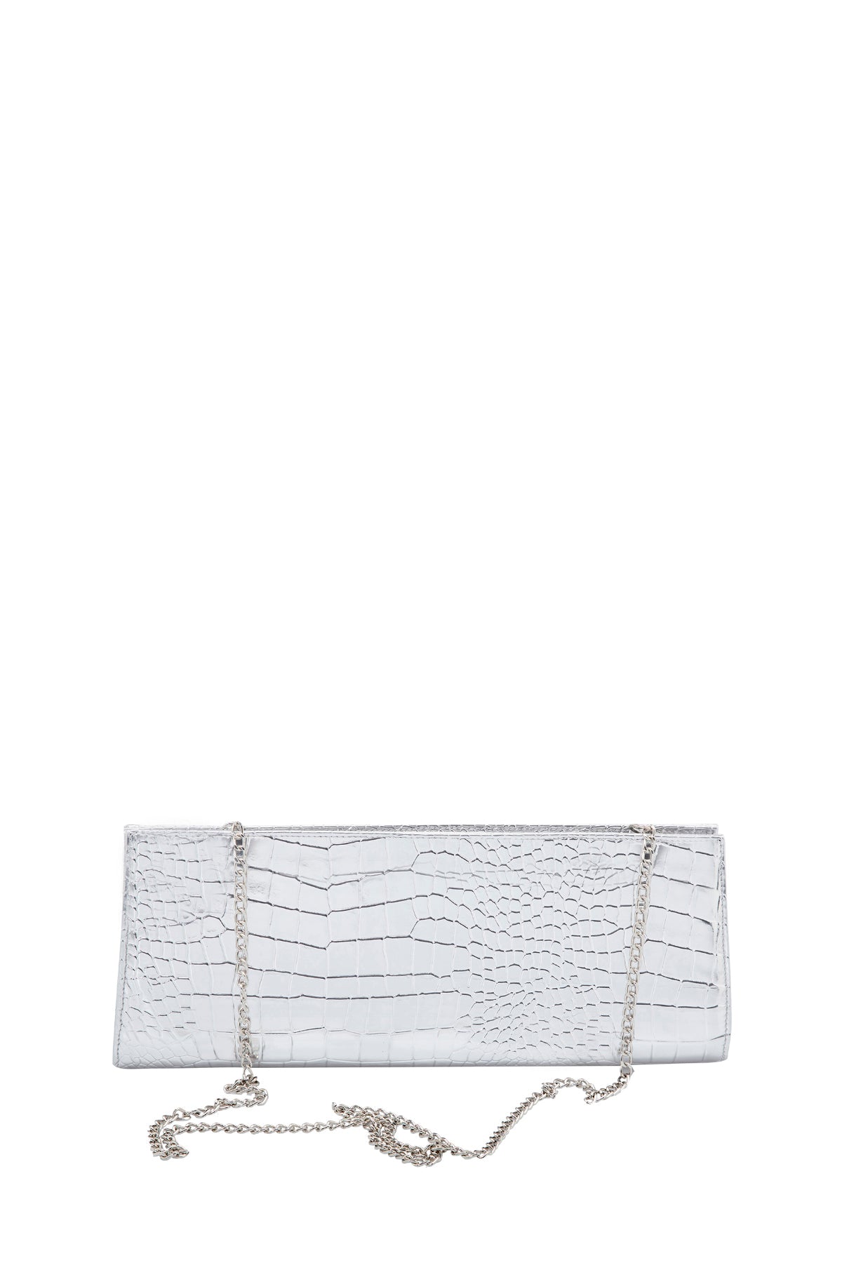 Textured Vegan Leather Clutch Bag - Silver