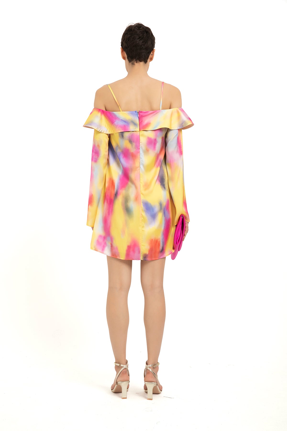 Tie Dye Off Shoulder Mini Dress - Multi-Coloured