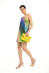 One Shoulder Sequin Mini Dress - Multi-Coloured