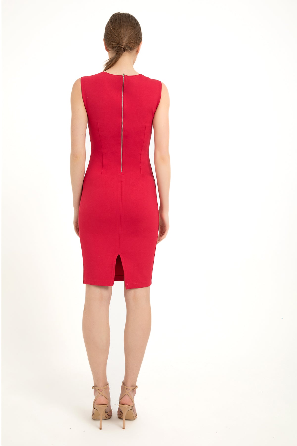 Sweetheart Neck Line Ponte Dress - Red