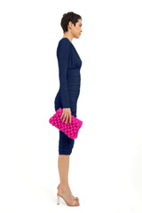 Draped Midi Dress - Navy
