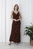Abstract Rose Print Maxi Dress - Brown