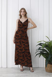 Abstract Rose Print Maxi Dress - Brown