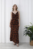 Abstract Rose Print Maxi Dress - Brown