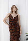Abstract Rose Print Maxi Dress - Brown