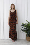 Abstract Rose Print Maxi Dress - Brown