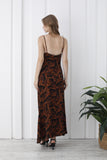 Abstract Rose Print Maxi Dress - Brown