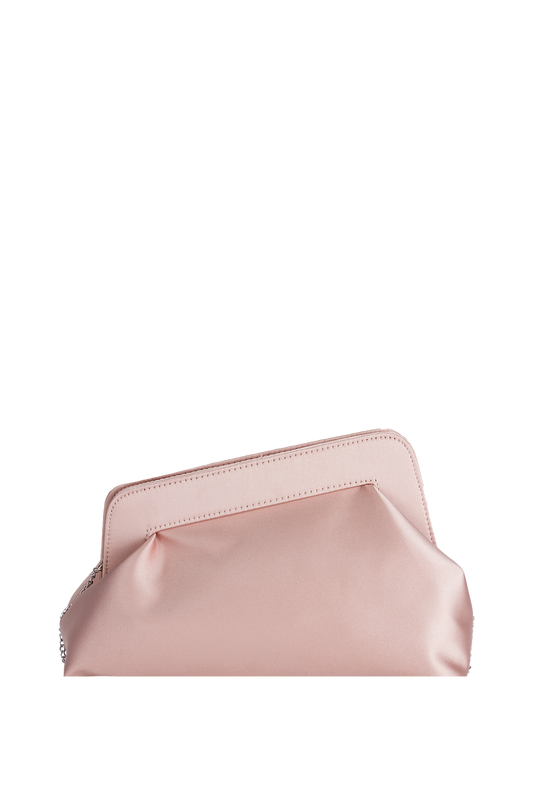 Asymmetrical Satin Clutch Bag - Nude