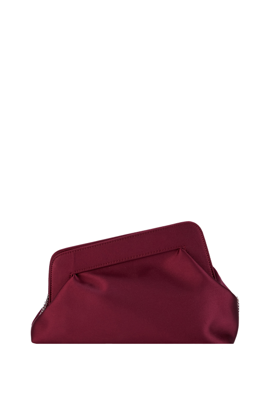 Asymmetrische Clutch aus Satin – Burgunderrot