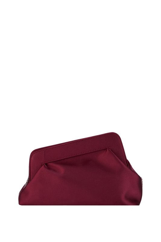 Asymmetrical Satin Clutch Bag - Burgundy