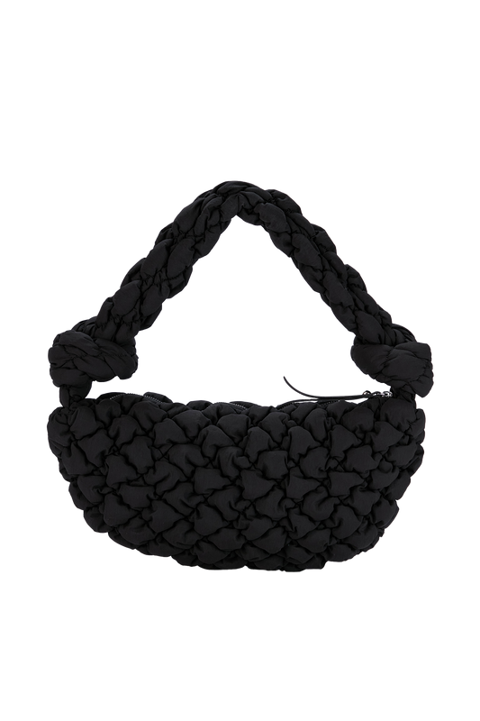 Quilted Nylon Shoulder Bag - Black