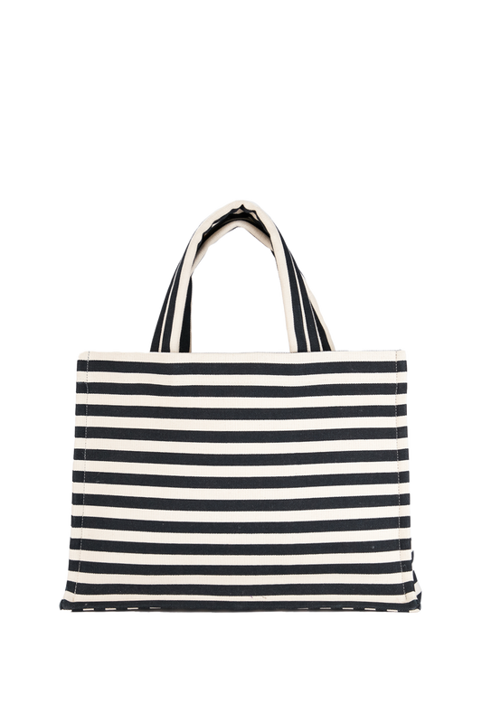 Striped Canvas Tote Bag - Black & White