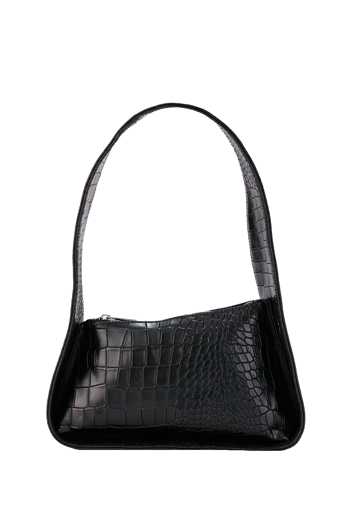 Asymmetric Croc Baguette Bag - Black